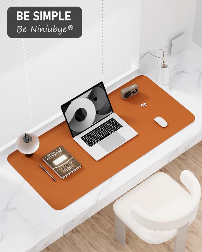 Desk Pad, 23.6" x 13.8" PU Leather Non-Slip Desk Mat Large Mouse Pad for Desktop, Waterproof Laptop Computer Writing Mat for Office, Home, Work, Gaming, Earthy Yellow