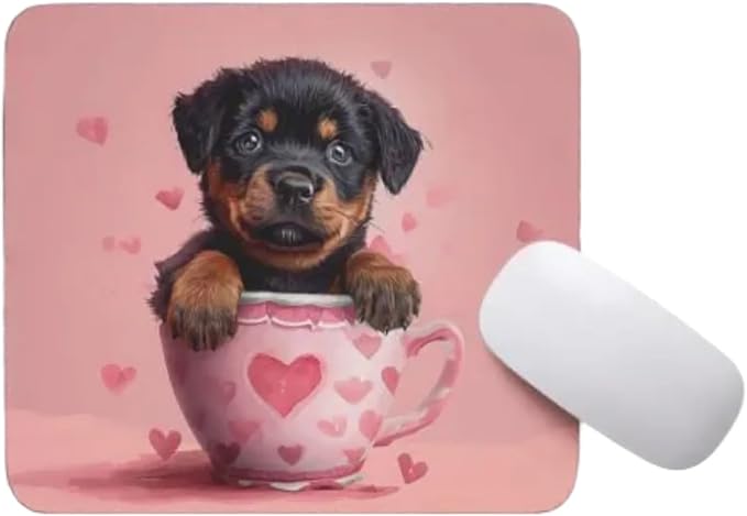 TUBBIE Basic Mousepad Puppy in Tea Cup Mouse Pad Desktop Laptop Computer Accessories Home Office Gaming Work Desk Computer Non-Slip Rubber Gift for Dogs Lover Mousepad Coffee or Tea (Rottweiler)