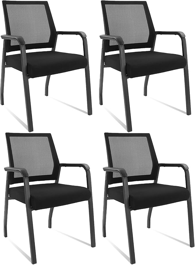 KLASIKA Desk Chair No Wheels, Arm Chair with Ergonomic Lumbar Support and Thickened Seats Cushion, Waiting Room Chairs for Office School Church Guest Reception, 4 Pack Black