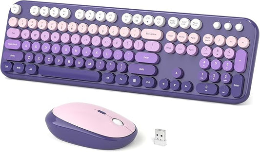 Dilter Wireless Keyboard and Mouse Combo, 104 Keys Full Size Typewriter Keyboards and 2.4 GHz USB Receiver Plug Play Mouse for Windows, PC, Laptop, Desktop (Purple)