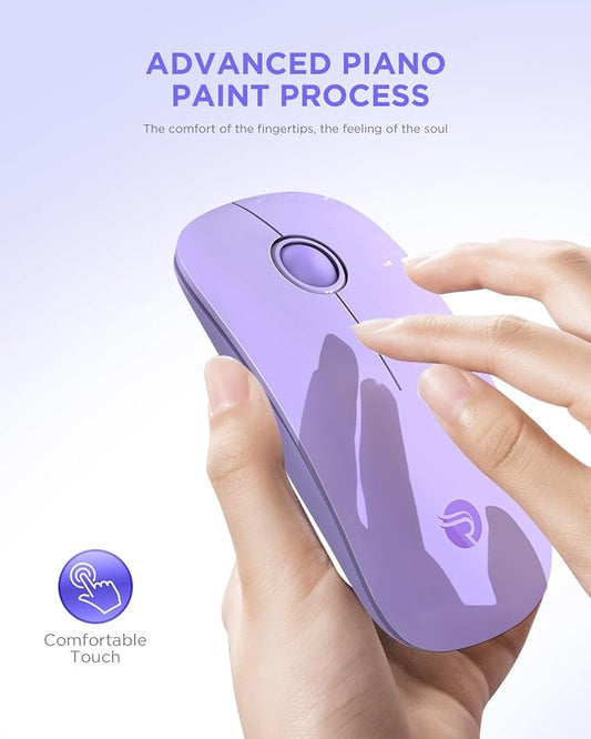 RAPIQUE Wireless Bluetooth Mouse, Purple, 1600 DPI, Long Battery Life, Dual Connectivity, Quiet Click, High-Precision Optical Tracking, Versatile Compatibility