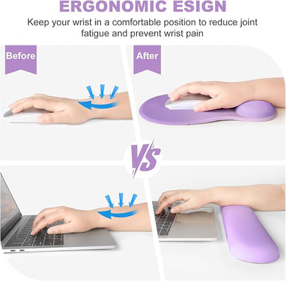 4-in-1 Large Gaming Mouse Pad, Keyboard Wrist Rest Pad & Wrist Support Mousepad Set, Extended Desk Pad Waterproof Desk Mat for Home Office Decor Study Game 35.4×15.7 Inches I Purple Pink Lavender