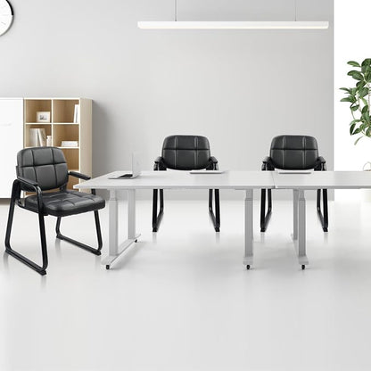 CLATINA Waiting Room Chairs with Padded Arms Leather Guest Chair no Wheels for Office Reception and Conference Desk with Sled Base Black, 2PK