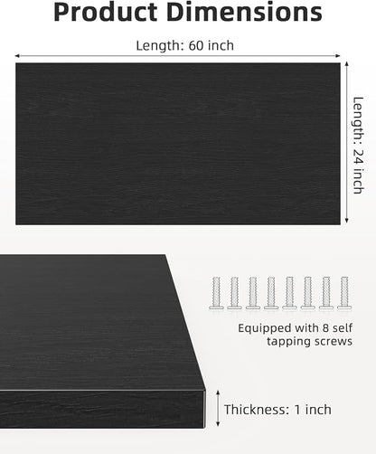Universal 60 x 24 One-Piece Solid Wood Table Top, 1" Thick Desktop for Stand Up Height Adjustable Desk Frames, Home Office Tabletop, Countertop DIY, Black Oak