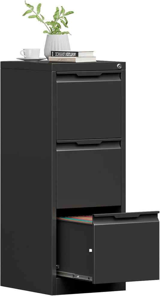 3 Drawer File Cabinet with Lock, Filing Cabinets for Home Office | Lockable File Cabinet, Metal File Cabinet, Heavy Duty File Storage Cabinet for Letter/Legal/A4/F4 Size, Assembly Require