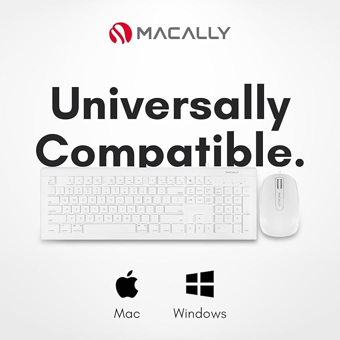Macally 104 Key USB Wired Keyboard and Mouse Combo with Apple Shortcut Keys for Mac,iMac,MacBook,and Windows PC (MKEYECOMBO),White,(Pack of 10)