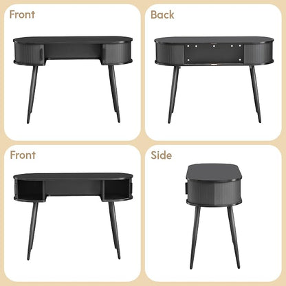 43" Mid-Century Writing Desk with Storage, Mid-Century Modern Home Office Wood Writing Desk for Bedroom, Small Table Compact Workstation for Living Room, Study (Black)