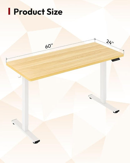 SANODESK Electric Standing Desk 60 x 24 Inches Whole-Piece Desktop Height Adjustable Stand Up Desk w/6-Button Controller Ergonomic Computer Desk for Home Office, White Frame + Natural Tabletop