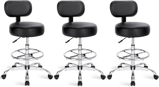 SUPERJARE Drafting Chair with Back, Set of 3, Swivel Barstools, Adjustable Height Rolling Stool with Footrest, Standing Desk Chair for Counter Height Desk, Shop, Home & Kitchen, Clinic & Studio, Black