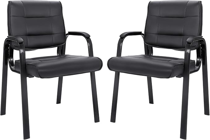 SUPER DEAL Office Guest Chair Bonded Leather Executive Side Chair Reception Chair with Solid Metal Frame Home Office Furniture, Set of 2