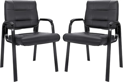 SUPER DEAL Office Guest Chair Bonded Leather Executive Side Chair Reception Chair with Solid Metal Frame Home Office Furniture, Set of 2