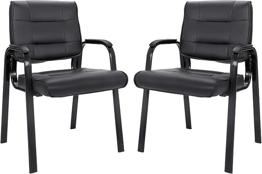 SUPER DEAL Office Guest Chair Bonded Leather Executive Side Chair Reception Chair with Solid Metal Frame Home Office Furniture, Set of 2