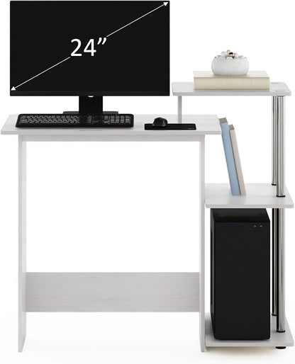 Furinno EFFICIENT Desk, 28.6" Wide Gaming Desk with 3 Open Side Shelves, Laptop Notebook Computer Desk, Office Desk for Home Office, Study Room, Dorm, Bedroom, White Oak/Stainless Steel