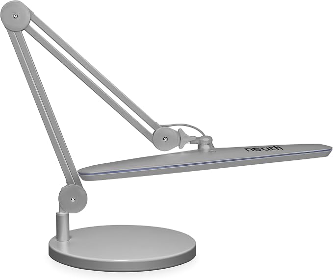Neatfi XL 24W LED Desk Lamp – 2,200 Lumens | 23” Wide Shade | Dimmable Eye-Caring Task Light | Adjustable Arm | Office, Study, Crafting & Nail Techs (Silver, Non-CCT with Base)