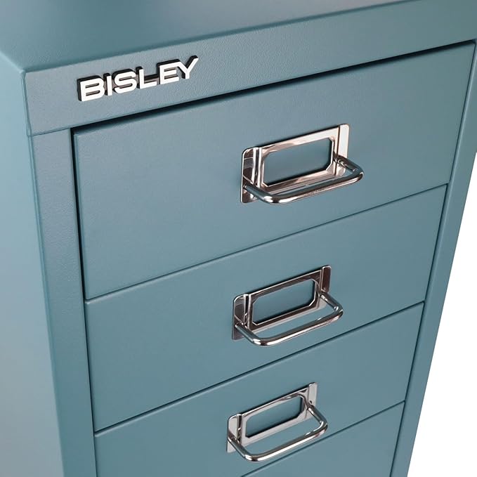 Bisley 6-Drawer Steel MultiDrawer Cabinet - Doulton Blue | Chrome Pull Handles with Label Holders, Powder-Coated Steel, Removable Drawers, Fits Under Most Desks, Labels Included
