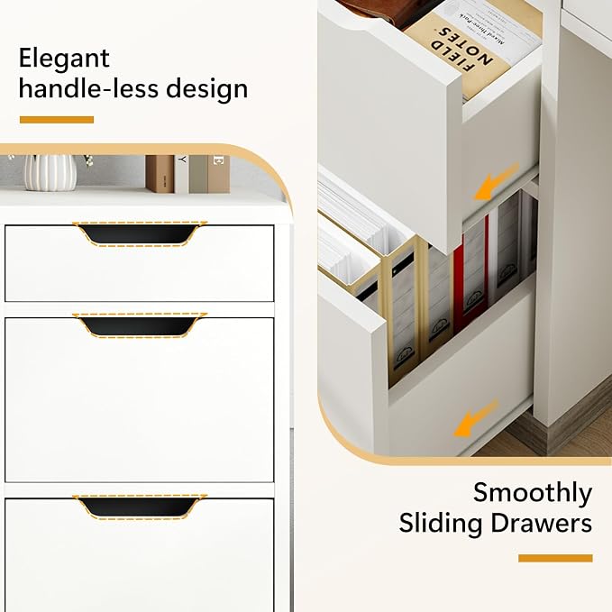 MaverickFurni White Desk with Drawers, 48 Inch Small Computer Desk with 4 Storage Drawers for Small Space, Home Office Desk for Bedroom with Storage File Drawer