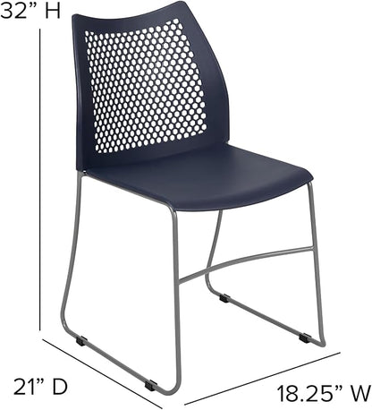 Flash Furniture HERCULES Series 661 lb. Capacity Navy Stack Chair with Air-Vent Back and Gray Powder Coated Sled Base