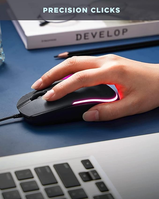 seenda Wired Mouse - USB Corded Mouse with Colorful RGB Backlit, Plug and Play, 1600 DPI Optical Tracking，Silent Computer Mouse for Laptop, PC, Chromebook, Desktop, Office, School, Home, Black