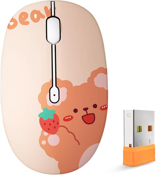 FMOUSE Cute Wireless Mouse, Bluetooth & 2.4GHz Dual Mode, Silent Click, AA Battery Powered, Kawaii for Kids Students Teen Girls, Compatible with Laptop Mac iPad PC (Kerry Bear)