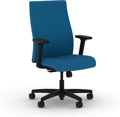 HON Ignition 2.0 Ergonomic Office Chair with Adjustable Arms, Standard Synchro‑Tilt Recline, Upholstered Desk and Computer Chair for Home Office or Workstation, Black Frame, Peacock