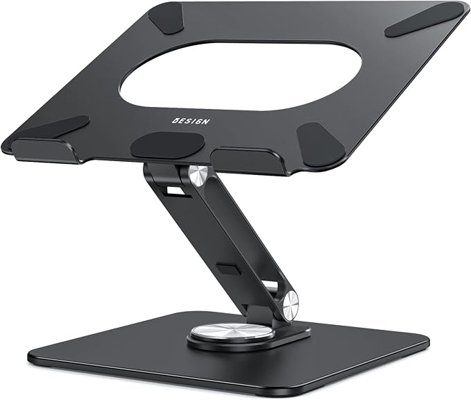 BESIGN LSX7 Laptop Stand with 360 Rotating Base, Ergonomic Adjustable Notebook Riser, Foldable Computer Holder Compatible with 10-15.6" Laptops (Black)