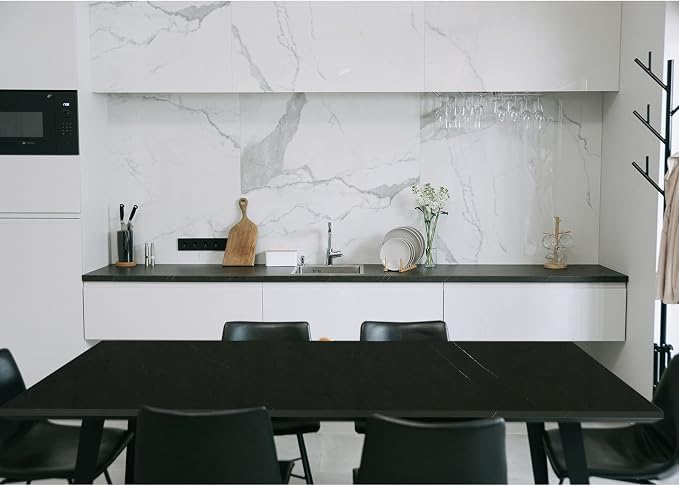 Kaboon 60x24 inches Tabletop, Solid One-Piece Desktop for Sit Stand Desk, Double Desks, L Desk DIY,Wood Countertop Home or Commercial Use,1 inch Thick, Could Atlas/Black Marble, 23.62" D x 59.1" W