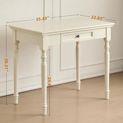French Country Style Writing Desk, 35”Solid Wood Farmhouse Computer Table with Drawers and Plenty of Room, Stability & Durability for Home Office, Study Workspace or Bedroom