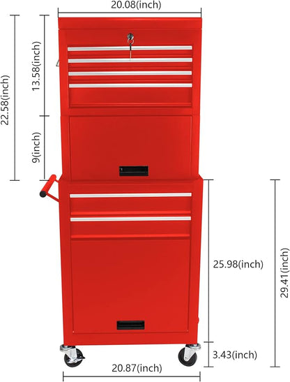 RYH 6 Drawers Rolling Tool Chest & Tool Box on Wheels | Heavy Duty Metal Cart with Ball Bearing Drawers | Fits US General Tool Box for Garage Storage (Red, 6 Drawers 3 in 1/51.99" H × 20.87" W)