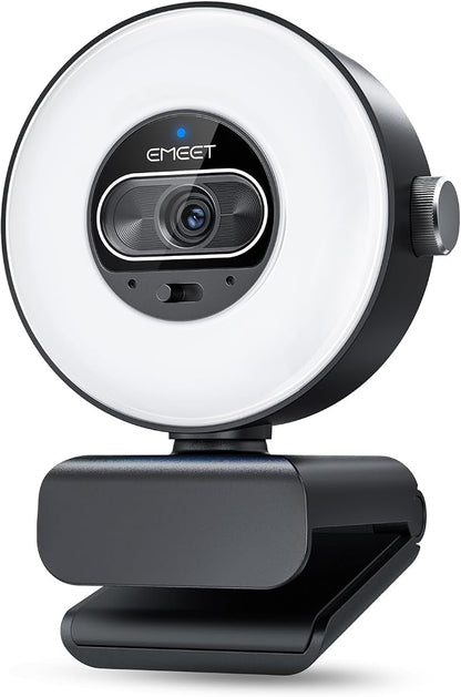 EMEET S600L 4K Webcam for Streaming with Ring Light, 4 Lighting Modes, Rainbow Effect, 1/2" Sensor, AI Imaging, 0.2S PDAF, 2 Mics, Dial Control, 4K Webcam with Light for OBS/Twitch/YouTube/Zoom/PC/Mac
