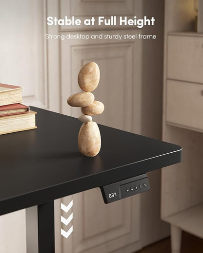 FEZIBO One-Piece Standing Desk, 48"x24" Seamless Tabletop Electric Height Adjustable for Home Office, Study Rooms & Multi-Device Workstations, Black
