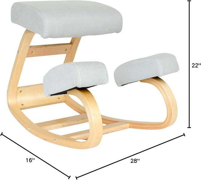 Sleekform Ergonomic Kneeling Chair - Home Office Rocking Desk Ergonomic Stool for Active Sitting, Posture Corrector Chair for Office and Home - (Blue Fabric Cushions) Natural Birch Wood