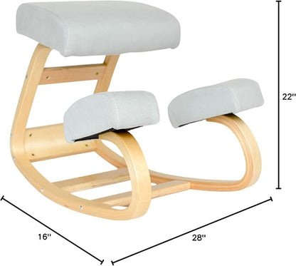 Sleekform Ergonomic Kneeling Chair - Home Office Rocking Desk Ergonomic Stool for Active Sitting, Posture Corrector Chair for Office and Home - (Blue Fabric Cushions) Natural Birch Wood