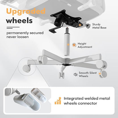 GXJ Criss Cross Legged Office Chair with Flip-up Arms, Footrest, G800 Plus | 6.3" Cushion Relieves Tailbone Pain, Head-Lumbar Support Eases Fatigue, Smooth Rolling Wheels, Corduroy Desk Seating, White
