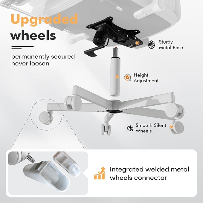 GXJ Criss Cross Legged Office Chair with Flip-up Arms, Footrest, G800 Plus | 6.3" Cushion Relieves Tailbone Pain, Head-Lumbar Support Eases Fatigue, Smooth Rolling Wheels, Corduroy Desk Seating, Grey