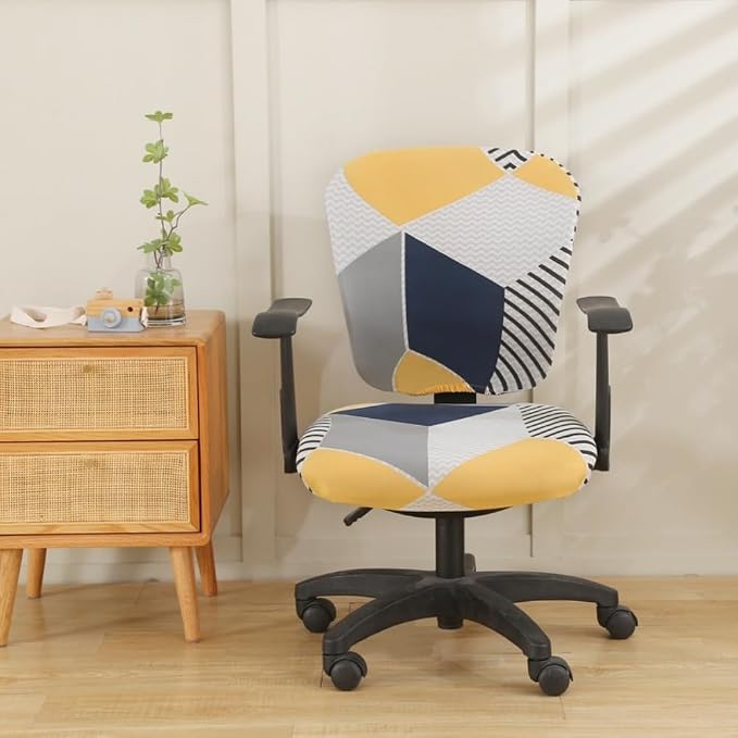 Jinzio Computer Office Chair Cover - Split Protective & Stretchable Cloth Polyester Universal Desk Task Chair Chair Covers Stretch Rotating Chair Slipcover (Navy Dandelion)