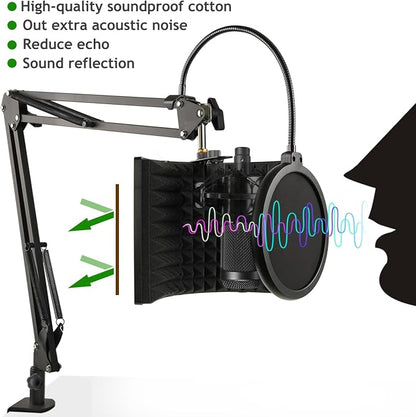 Microphone Isolation Shield, Foldable Mic Sound Absorbing Foam for Condenser Microphone Mic Arm Stand Recording Equipment Studio, High Density Absorbent Foam to Filter Vocal by Frgyee
