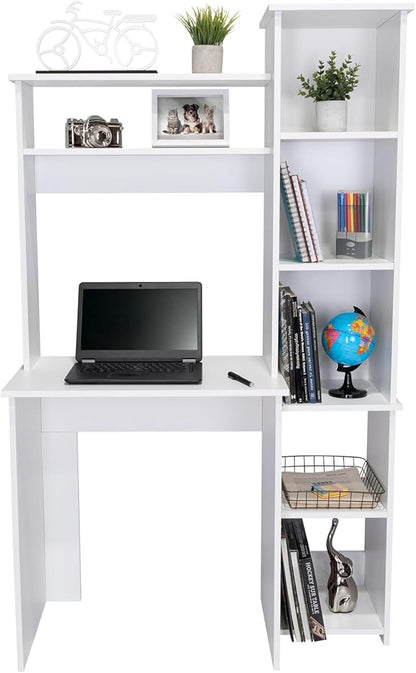 Tuhome Versalles Writing Desk with Two Superior Shelves, Five Side Open Storage Compartments, Space-Saving Modern Workstation Design for Studios and Offices, Ideal for Organization, Books