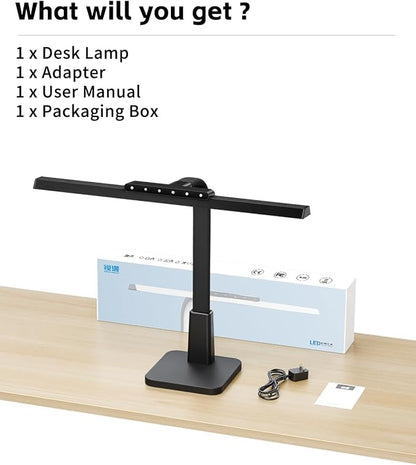 LED Desk Lamp for Home Office with Base, Dimmable Eye-Caring Computer Light with Memory & Timer Functions, Flexible Gooseneck Touch Control Architect Desk Light for Reading, Study, Workbench (Black)