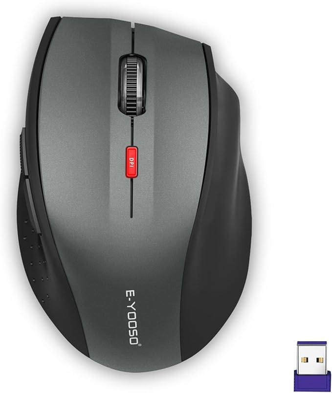 E-YOOSO Wireless Mouse for Laptop, Silent Portable Computer Mouse with 6 Buttons, 4800 DPI, 18 Months Battery Life, 2.4GHz Quiet Optical USB Mouse for PC Chromebook Windows Mac