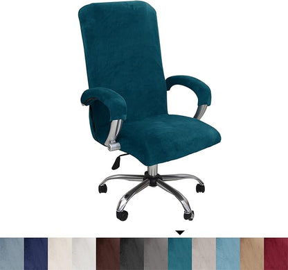 Velvet Plush Office Computer Chair Cover, Dark Blue, XL | Ergonomic, Cat Proof, Stretchable Wide Large Protector, For Mesh Office Desk Chair with Wheels and Armrest