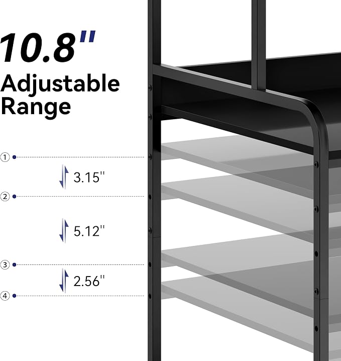 Warmiehomy Extra Tall & Large Printer Stand, 24" x 24"x 46'' Height 4 Tier Metal Printer Table for Home Office, Printer Stand with Adjustable Storage Shelf, Rolling Cart for 3D Laser Printer (Black)