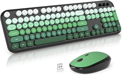 MOFII Wireless Keyboard and Mouse Combo,2.4G Typewriter Keyboard Quiet Mice | Retro Full Size Computer Keyboards,Cute Mouse, USB Dongle Plug and Play, for PC,Laptop,Desktop,Windows (Black Green Gradient)