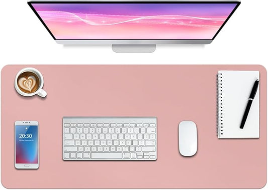 Boutilon Leather Desk Pad Protector,Non-Slip Mouse Pad,Laptop Desk Pad,Office Mouse Mat,Waterproof Leather Desk Blotter,Desk Writing Pad for Office and Home (S-Pink,24"x 14")