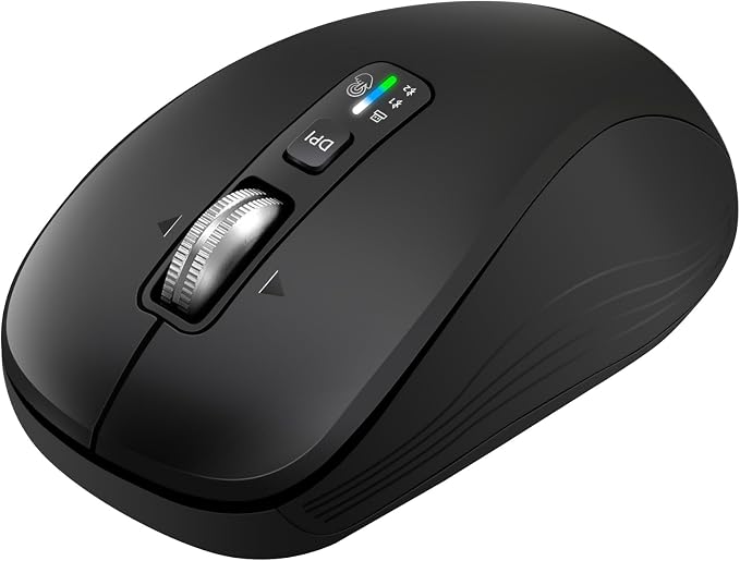 Wireless Bluetooth Mouse, 3-Device Multi-Mode (USB + 2 Bluetooth), 4-Way Metal Scroll Wheel, Adjustable DPI, Silent Click, Long Battery Life, Ergonomic Mouse for Laptop, PC, Mac, iPad (Dark Black, 7)