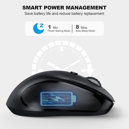 WisFox 2.4G Wireless Mouse for Laptop, Ergonomic Computer Mouse with USB Receiver and Type-C Adapter, 3 Adjustable Levels, 6 Button Cordless Wireless Mice for Windows Mac PC Notebook (Black)