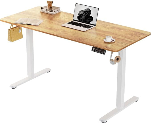ERGOMAKER 55" Electric Standing Desk, Adjustable Height, Sit Stand Up Desk for Home Office & Computer Workstations, Memory Controller, Light Rustic Brown