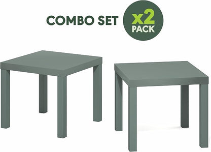 Furinno Classic Side Table Set of 2, Square Modern End Table with 1.8" Triple Thick Tabletop, Simple Night Stand, Bedside Table, Toolless Assembly, for Living Room, Bedroom, Sage Green