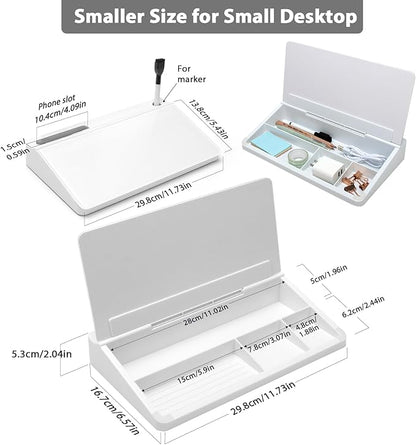 Varhomax Glass Desk Buddy Whiteboard with Storage, Small Dry Erase Desktop White Board Caddy to-do List Memo Notepad for Office, School and Home Office Supplies