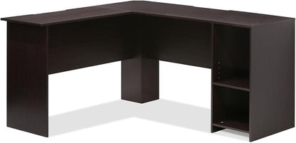Furinno Indo L-Shaped Computer Desk with Bookshelf, Espresso