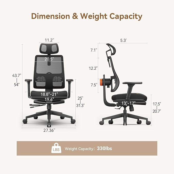 Office Chair Ergonomic with Footrest, Auto-Following Lumbar Support, High Back Desk Chair with 4D Armrest,136° Tilt Lock, Adjustable Seat Depth & Heigh